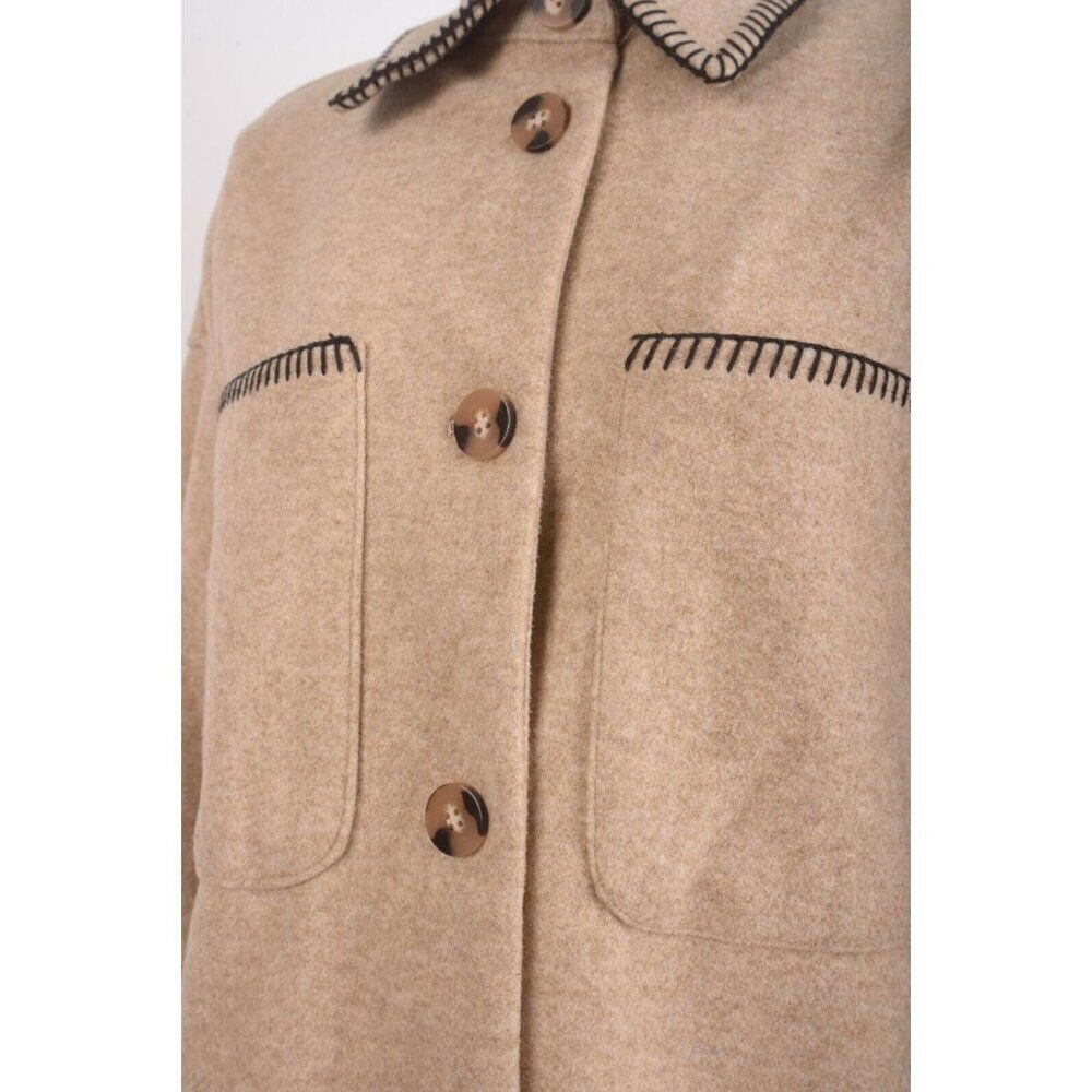 Zara Womans Soft Overshirt Shirt Jacket Tan Contrast Stitch XS 8741/270 NWOT - Picture 3 of 6